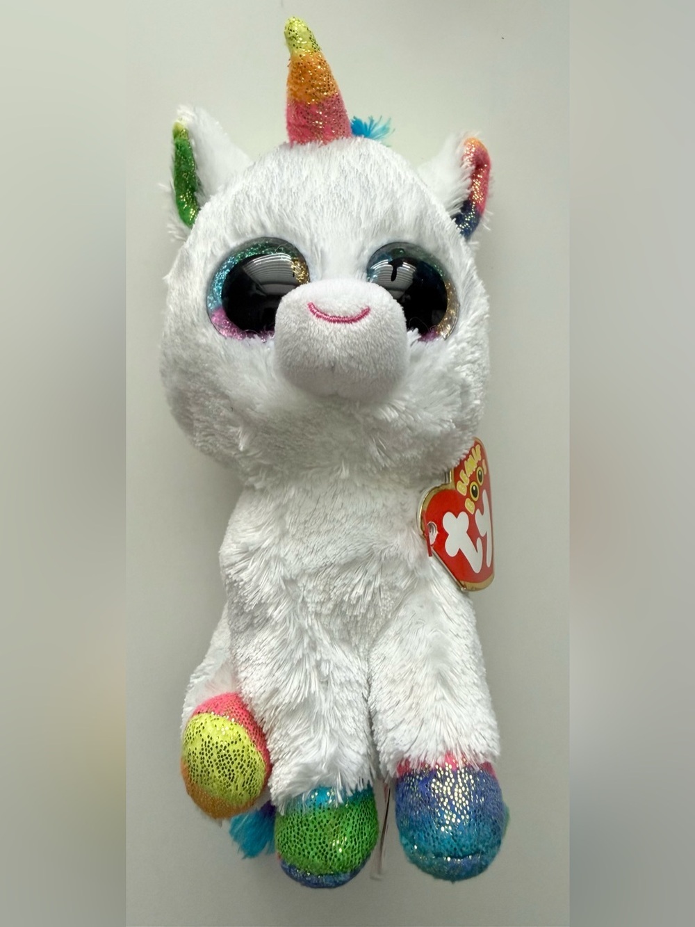 TY White Unicorn Plush with Gold-Trim Beanie Boos Heart Tag